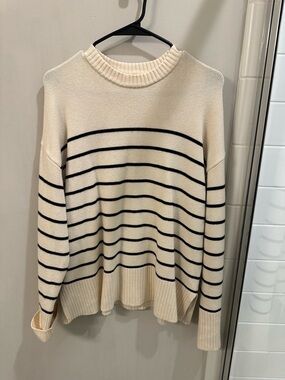 Zara Cream and Black Striped Knit Sweater